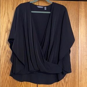 Lisa Rinna Cross Over V-Neck Blouse, Black